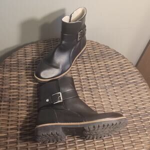 Nautica Womens Size ~9 Black Ankle Boots Shearling Lined Buckle Winter